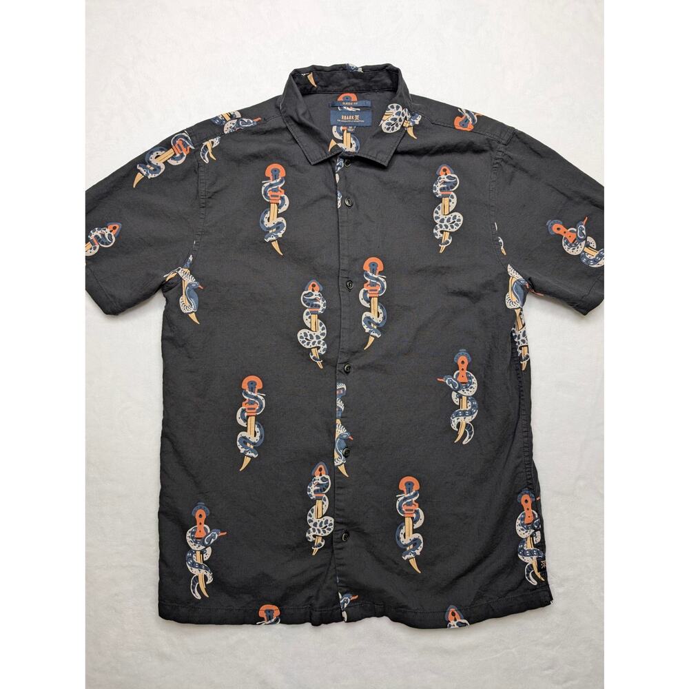 Roark‎ Classic Fit Mens Short Sleeve Button Down Shirt Medium Black Snake Dagger - Picture 3 of 6